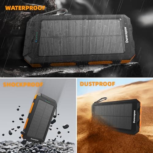 Durecopow Solar Charger Power Bank 20,000mAh, Portable Charger, 4 Cables 3 Ports Fast Charging External Battery Pack with USB C for Cell Phones, Solar Panel Charger with Dual Flashlight for Camping — view 5