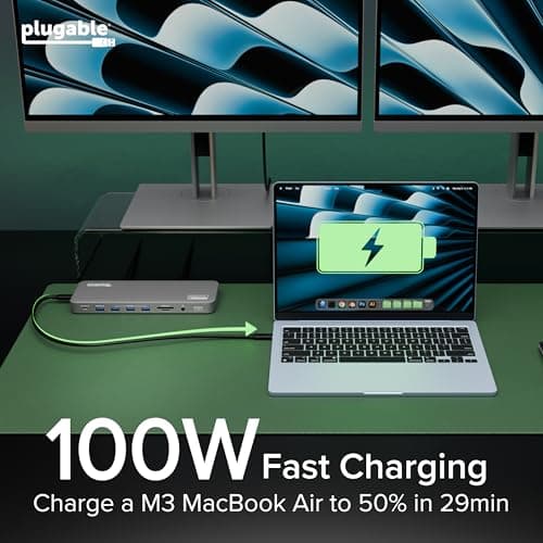 Plugable USB C Laptop Docking Station, Dual Monitor 4K 60Hz for Apple Mac M1/M2/M3/M4/M5,Neo 2X HDMI or DisplayPort for MacBook, 100W Charging DisplayLink Dock, Driver Install Required (UD-6950PDH) — view 4