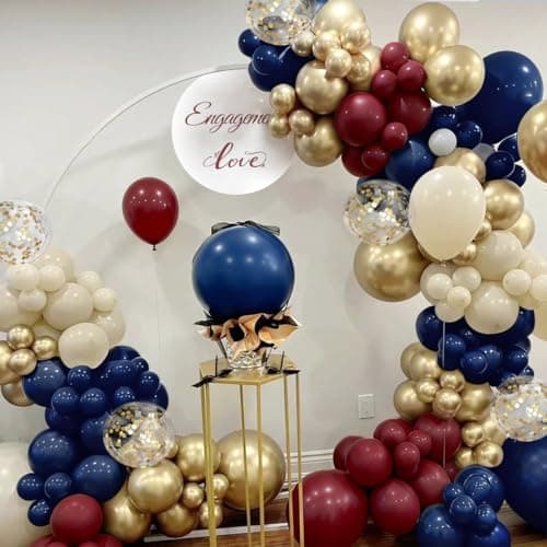 ZHIYAPA Red White and Blue Balloon Garland Arch Kit, 167Pcs Midnight Blue Burgundy Sand White Metallic Gold Balloons for Graduation Birthday Wedding Christmas New Year Party Decor — view 5