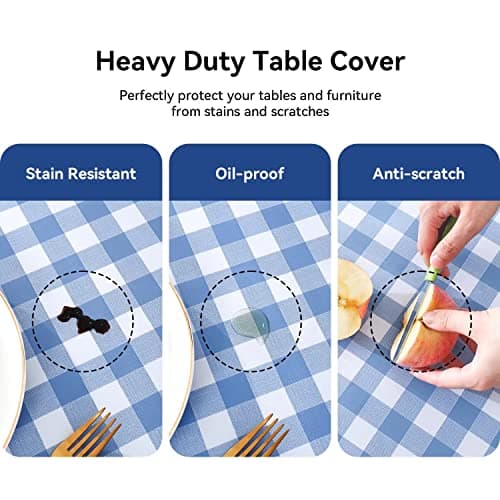 Romanstile Rectangle Vinyl Tablecloth, 100% Waterproof Buffalo Gingham Plastic Table Cloth, Heavy Duty Wipeable Checkered Table Covers for Outdoor, Camping, Picnic, Patio - 54 x 78, Light Blue — view 3