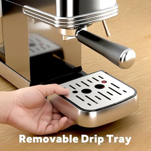 Kndko 20 Bar Espresso Machine, Espresso Maker with Milk Frother Steam Wand, Removable 45oz Water Tank, Compact Latte & Cappuccino Maker for Home & Office, Stainless Steel Color — view 5