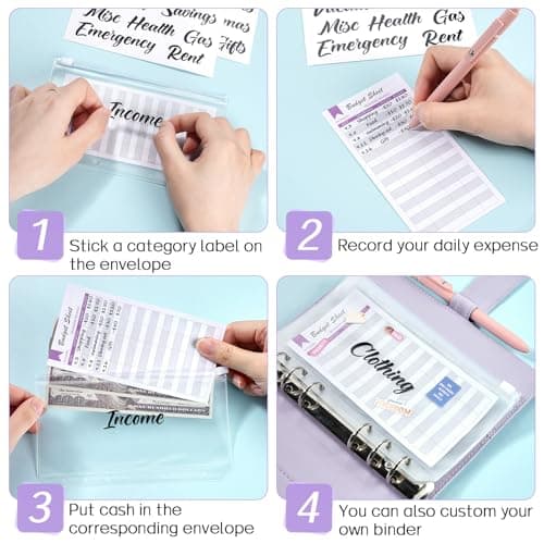 Sooez Budget Binder with Money Saving Challenge, Money Saving Binder with Cash Envelopes, Expense Sheets, Challenge Tracker & Category Labels, Envelope Savings Challenges Book for Home Office School — view 2