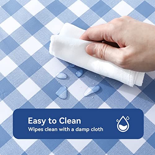 Romanstile Rectangle Vinyl Tablecloth, 100% Waterproof Buffalo Gingham Plastic Table Cloth, Heavy Duty Wipeable Checkered Table Covers for Outdoor, Camping, Picnic, Patio - 54 x 78, Light Blue