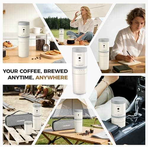 HAUSHOF Portable Coffee Grinder, Camping Coffee Makers, Portable Burr Coffee Grinder and Brewing Kit, Rechargeable, Personal Cordless Coffee Maker for Car, Camping, for Home Use — view 8