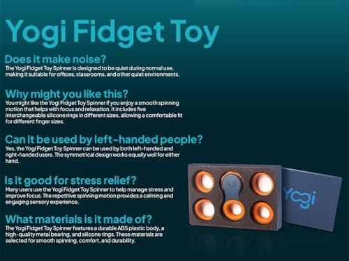 Yogi Fidget Toy, Stress Reducer, Perfect for ADHD, ADD, Anxiety and Autism, for Kids and Adults, Sensory Gadget, Fidget Spinner with Five Ring Sizes, Easy to use and Fun (Blue–Retro Orange) — view 5