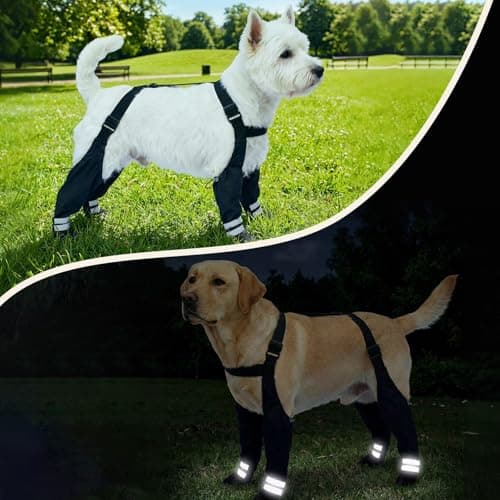 Dog Suspender Boots for Large Dogs – Waterproof & Non-Slip Dog Paw Protectors with Adjustable Straps & Reflective Strips, All-in-One Connected Dog Boots for Outdoor Walks, Snow, Rain, Hiking (L) — view 7