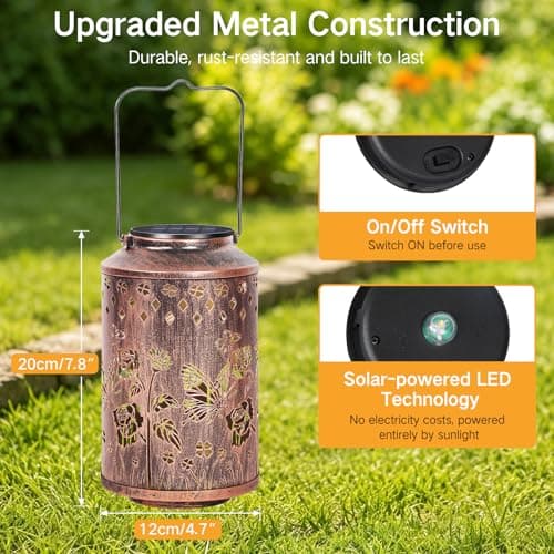 OUTONLIFE Butterfly Outdoor Solar Lanterns, Waterproof Metal Hanging Solar Lights for Outside Yard, Garden, Patio, Lawn, Pathway Decorations, Mother Day Brithday Gifts for Mom Grandma Women — view 5