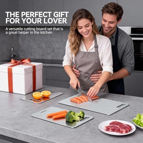 Titanium Cutting Boards Set of 3, 100% Pure Titanium Kitchen Cutting Board, Double-Sided Non-Toxic Cutting Board, Ideal for Slicing and Dicing Meats, Features Handle, Dishwasher Safe — view 7