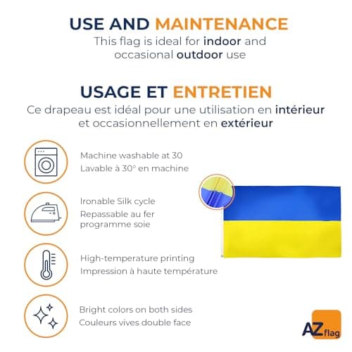 AZ FLAG - Ukraine Flag - 150x90 Cm - 100D Polyester Ukrainian Banner with Two Metal Grommets - Fade Resistant - Vivid Colors - 3' x 5' Feet - 3x5 Ft — view 4