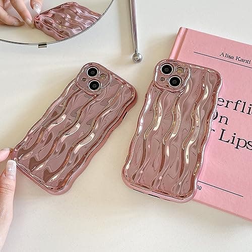 wahhle Water Ripple Pattern Curly Wave Frame Soft Cute Phone Case Cover for Men Women Girls(iPhone 11 Pro Max,Rose Gold) — view 2