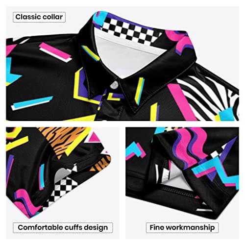 Mens 80s Golf Shirt Dry Fit Performance Short Sleeve Print Shirts Funny 90s Golf Shirts for Men, 80s 90s Theme, XX-Large — view 4