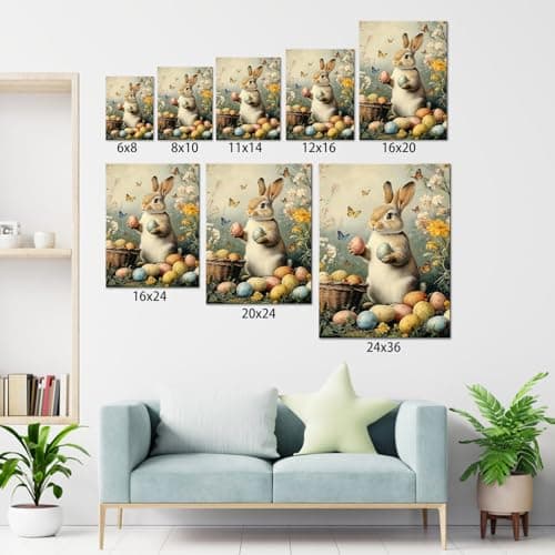 Easter Bunny Canvas Wall Art, Cute Rabbit and Easter Eggs Painting Prints, Vintage Farmhouse Spring Animal Picture, Modern Framed Easter Wall Decor for Bedroom, Living Room, Bathroom, Office 8×10In — view 6