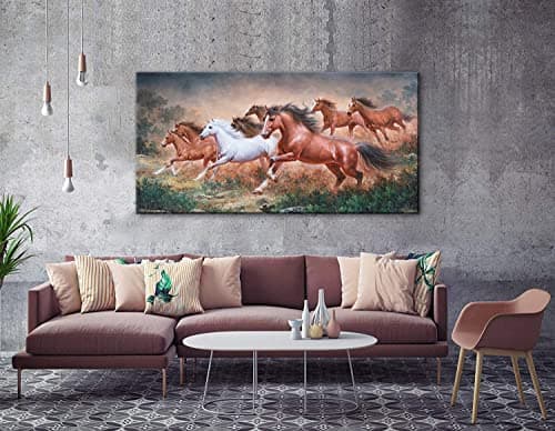 Yxbhhym Large Wall Art Running Horse Canvas Wall Art Animal Picture Prints Eight Horses Paintings Posters Animal Artwork for Wall Living Room Decor Framed Modern Farmhouse Decoration-24x48inches — view 3