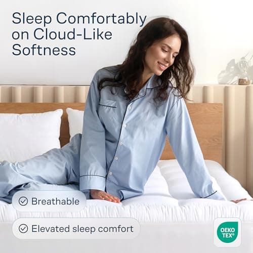 Cloud-Like Twin XL Mattress Topper - 100% Cotton Top Mattress Pad for Back Pain Relief - Breathable & Naturally Cooling for Hot Sleepers - Machine Washable