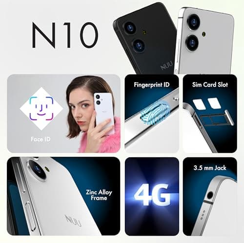 NUU N10 Basic Cell Phone for T-Mobile, Mint, Metro, Qlink, Tello and More 4GB/128GB, Perfect for Teenagers, Dual SIM 4G, Octa-Core 6.6" 90Hz HD+, Unlocked Phones Android Phone 15, US Warranty (White) — view 5