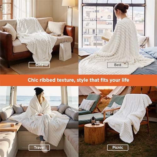 Bedsure Throw Blankets Room Decor - Women Birthday Gift, Soft Fluffy Fleece Cozy Fuzzy Plush Warm White Blanket for Couch Sofa Bed, Bedroom Livingroom Decor, Gifts for Friends, 50x60 — view 3