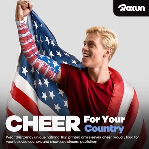 ROXUN 3 Pairs Flag Arm Sleeves Cooling UV Protection for Men Women Soccer Football Sports America Flag-1+2+3
