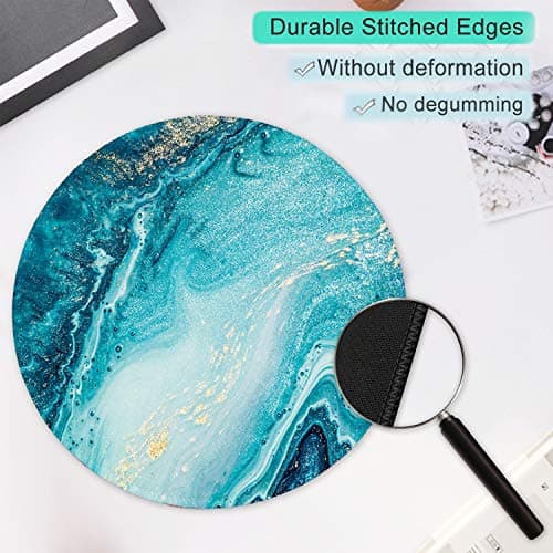 ITNRSIIET Round Mouse Pad with Stitched Edge Premium-Textured Waterproof Non-Slip Rubber Base Desktop Protection Mat Diameter 8.7 inches, Blue Marble Gold — view 2
