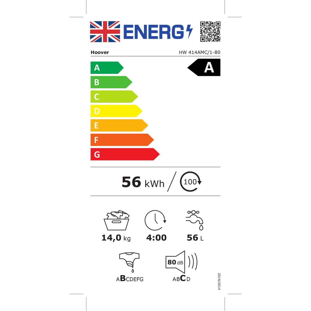 Hoover H-WASH 500 14kg Freestanding Washing Machine, 1400 RPM, A Rated, ECO‑Power Inverter Motor, hOn App, 60 Programmes, Care Dose, Power Care System, White, 60x67x85 cm ‑ HW 414AMC/1-80 — view 5