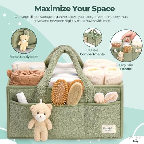 PeraBella Diaper Caddy Organizer for Changing Table, Storage Basket for Wipes, Gift for Baby Shower, Car Organizer, Nursery Organizer, Portable Storage — view 2