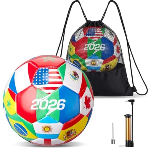 Tellingyou 1 Pack World Flag Soccer Ball Country Flags Training Ball 2026 International Multi Country Design with Pump Needle and Storage Bag for Team Practice Club Games Soccer Fan Gifts (Size 5)