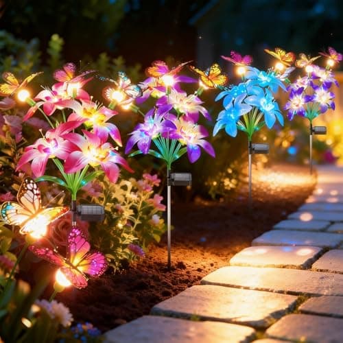 Garpar Solar Flower Lights Outdoor 4 Pack, 16 Lilies and 12 Butterflies — view 7