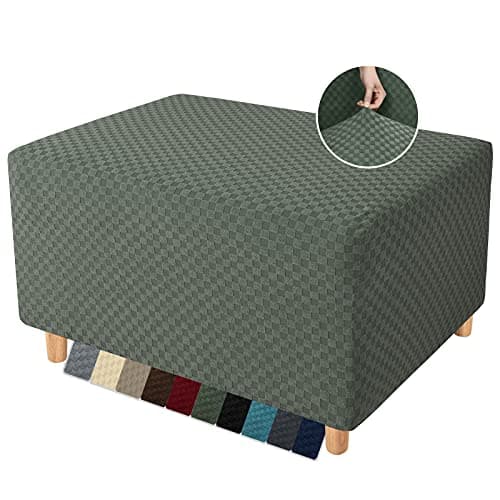 YEMYHOM Ottoman Cover Latest Jacquard Design High Stretch Folding Storage Footstool Protector Rectangle Removable Slipcover (Ottoman Small, Army Green)