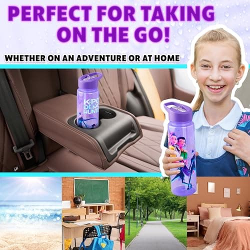 KPop Demon Hunters Officially Licensed Huntrix Water Bottle for Girls, 25oz Leak Proof with Straw Lid, Gifts for Girls — view 2