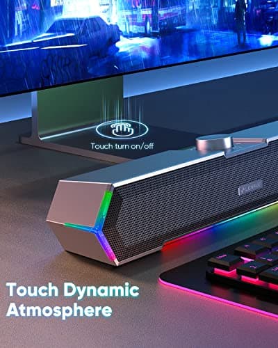 LENRUE G11 Computer Speakers for Desktop, Touch Lights PC Speakers with Surge Clear Sound, USB C/USB Powered, AUX Audio for Computer Desktop PC Laptop Desk — view 2