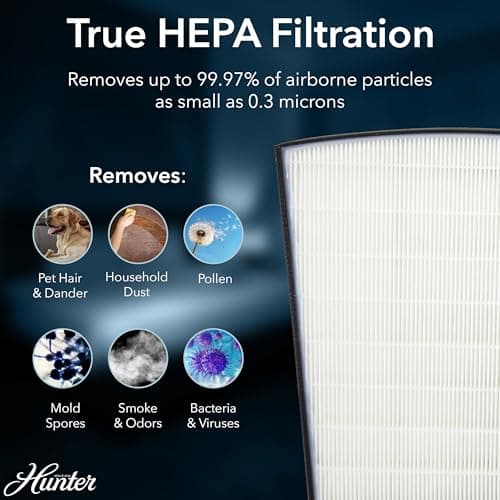 Hunter HP800 Air Purifiers for Home Large Room and Bedroom. True HEPA Air Purifier for Pets, Odors, Allergens, Smoke, Dust, VOC's. 4 Fan Speeds, Quiet Sleep Mode. Cleans 2585 Ft² per Hour. White — view 3