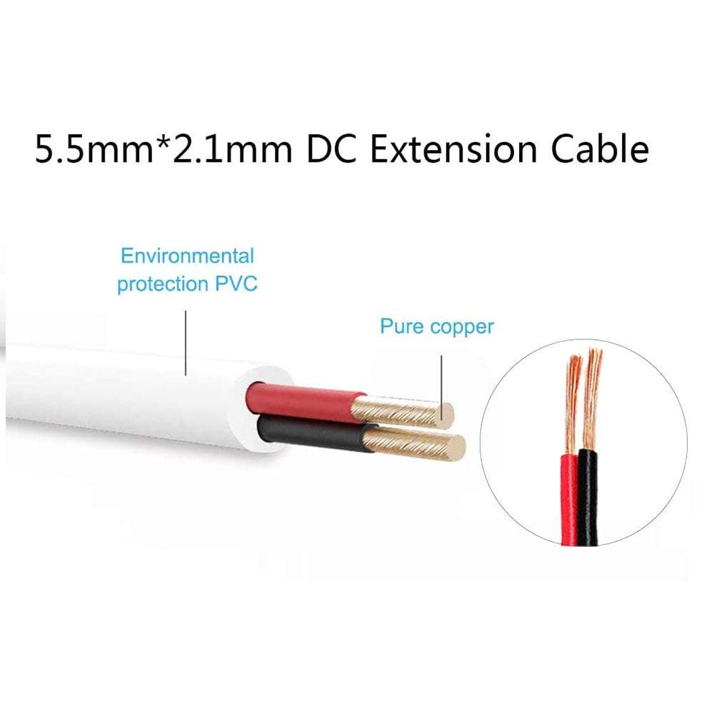 Liwinting 10m Cable de Extensión 2.1mm x 5.5mm Plug DC Macho a Hembra Conector para Adaptador de Corriente, LED, Cámara CCTV Potencia, Coche, Monitores y Más, Flexible - Blanco — view 3