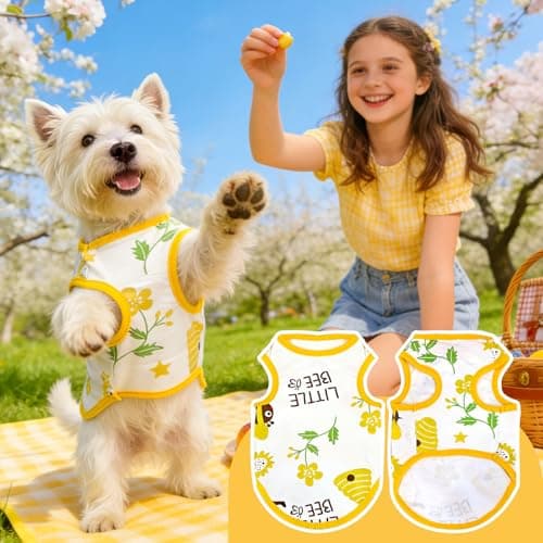 PETCARE Cartoon Dog Shirts for Small Dogs Cute Dog Clothes Yellow Bee Tshirt Soft Cotton Puppy Pajamas Breathable Sleeveless Pet Tank Top Spring Summer Dogs Clothes for Chihuahua Yorkie Shih Tzu — view 5