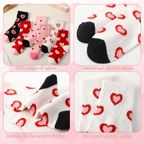 scenicamp 6 Pack Kids Athletic Crew Socks 6-9 Years, Heart Pink — view 4