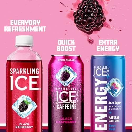 Sparkling Ice, Black Raspberry Sparkling Water, Zero Sugar Flavored Water, with Vitamins and Antioxidants, Low Calorie Beverage, 17 fl oz Bottles (Pack of 12) — view 5