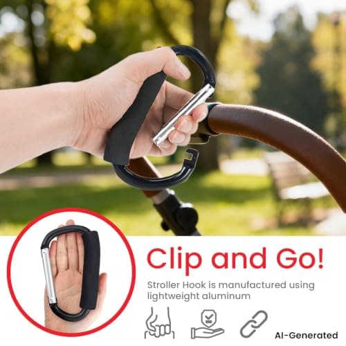 Stroller Hooks for Hanging Diaper Bags - Mommy Stroller Clip and Stroller Accessories Organizer Hook - 2 Pcs Large Carabiner Clips for Mom Purse Shopping Grocery Bag and Accessory — view 3