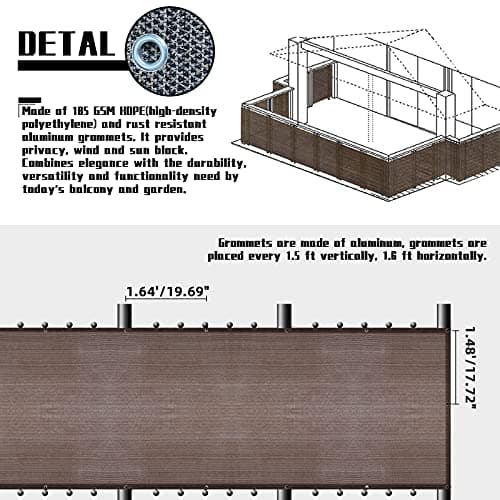 GardenLux 3'x20'Balcony Privacy Screen Cover Fence Cover UV Protection Weatherproof Windscreen Heavy Duty for Patio, Backyard,Brown — view 2