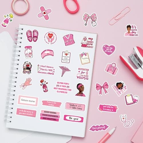 Vemfare Pink Nurse Stickers for Women - 50 Pcs Black Women Water Bottle Stickers for Appreciation Gifts, Waterproof Scrapbook Decals, Motivational Vinyl Sticker for Laptop Journaling — view 3
