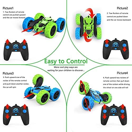Hamdol Remote Control Stunt Car for Kids, 360° Rotating Double-Sided RC Car with LED Headlights, 4WD 2.4GHz Electric Rechargeable Toy Vehicle for Boys and Girls, Perfect Birthday — view 3
