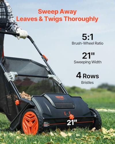 VEVOR Push Lawn Sweeper, 21inch Leaf & Grass Collector, Heavy Duty Thickened Steel Durable to Use with Large Capacity 3.5 cu. ft. Mesh Collection Hopper Bag, 2 Spinning Brushes