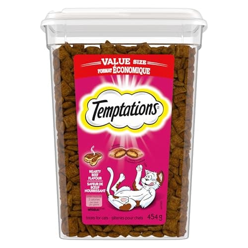 TEMPTATIONS Cat Treats, Hearty Beef Flavour, 454g Tub