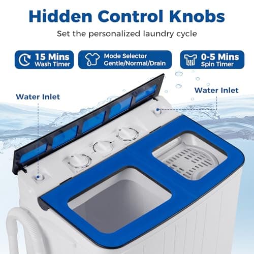 Giantex Portable Washing Machine, 18LBS Twin Tub Mini Compact Laundry Washer Spinner Combo with Drain Pump, 11Lbs Washer and 7Lbs Spinner for Apartments, RVs, Dorms, Blue+White — view 3