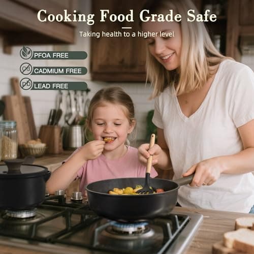 Astercook 19 Pcs Pots and Pans Set Non Stick, Black Titanium Induction Kitchen Cookware Sets, Non toxic Healthy Kitchen Cooking Set with Frying Pans Set, PTFE PFOA PFOS Free, Fathers Day Gift for Men — view 8