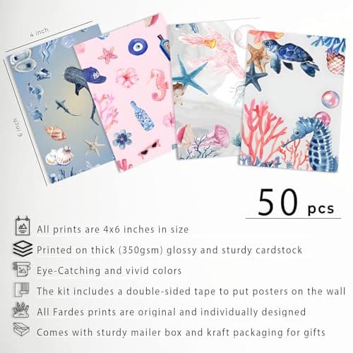 KBKBART Coastal Granddaughter Room Decor, Pink and Blue Wall Collage Kits, 50 Pcs 4x6 Inch Beachy Aesthetic Wall Art Prints Posters, Coastal Cowgirl Room Dorm Wall Decor for Teen Girls — view 2
