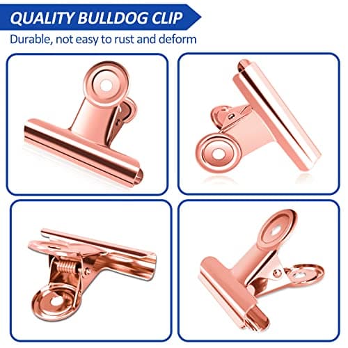 10 Pack Large Metal Hinge Clips 2.5 Inches Bull Hinge Paper Clips Bulldog Clips for Crafts, Photo, Drawing, Food Bags at Home, Office, School, Shop, Rose Gold, 63mm — view 4