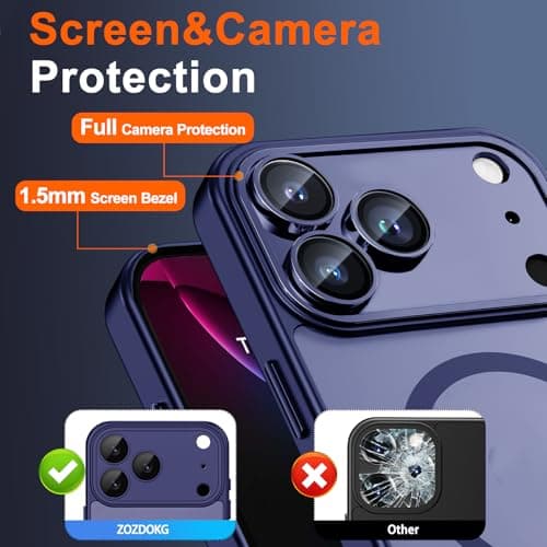 ZOZDOKG Magnetic for iPhone 17 Pro Case with Privacy Screen Protector and Camera Protection, Compatible with MagSafe Translucent Matte Shockproof Phone Protective Cover for iPhone 17Pro, Blue — view 5