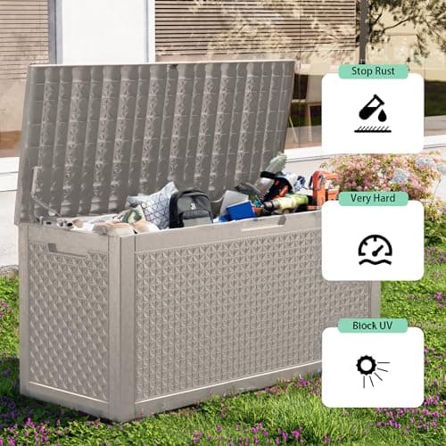 ATMELT New 100 Gallon Outdoor Storage Box – Resin Deck Box with Lockable Lid, Waterproof Patio Furniture Storage for Tools, Garden & Yard Organization — view 4