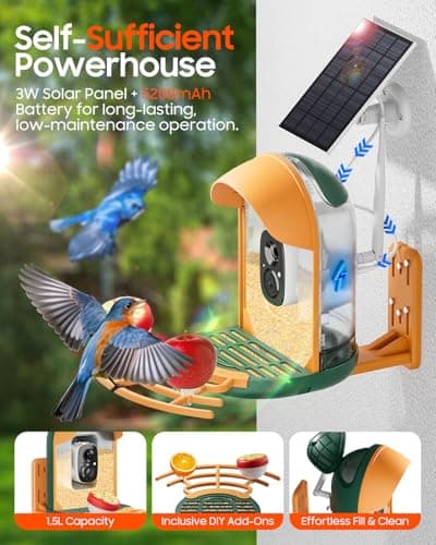Bird Feeder with Camera, Smart Bird Feeder with Cam Solar Powered, 2K HD Video, AI Bird Species Identification, Instant Arrival Alerts, IP66 Waterproof, Gift for Bird Lover (Dark Green, with Stand) — view 4