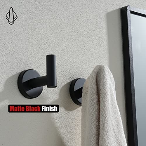 JQK Black Bathroom Towel Hook, Coat Robe Clothes Hook for Bathroom Kitchen Garage Wall Mounted (2 Pack), 304 Stainless Steel Matte Black, TH100-PB-P2 — view 5