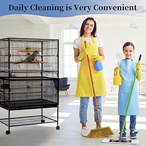Large Bird Cage Cover, Daoeny Bird Cage Seed Catcher, Adjustable Soft Airy Nylon Mesh Net, Birdcage Cover Skirt Seed Guard for Parrot Parakeet Macaw African Round Square Cages (Black) — view 6