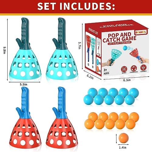 Click and Catch Ball Game Pop & Catch with 20 Balls, Pop Pass Catch Ball Game Outdoor Party Toys Gifts for 3 4 5 6 7 8+ Year Old Boys Kids